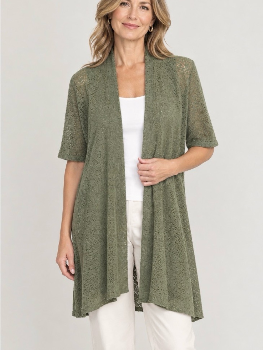 Ellen Fisher Open-Front Wool Cardigan – Size Large